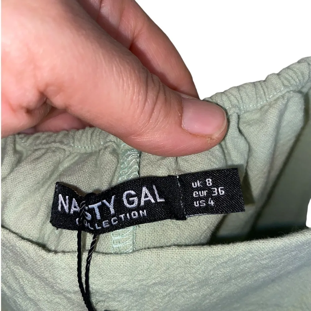 nasty gal sage green puff sleeve linen look mini dress - Image 5