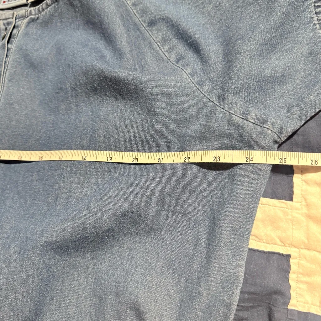 Retro Denim Dress 1X with Embroidered Flower Hem on the Front Cottagecore Blue - Image 4