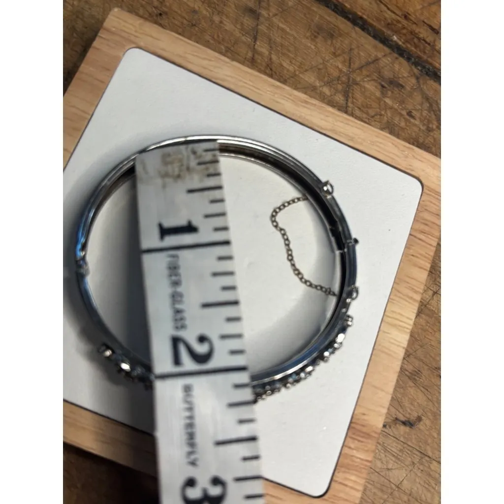 Vintage Silver Hinged Bracelet With Pearl Accents & Intricate Floral Detailing F - Image 9