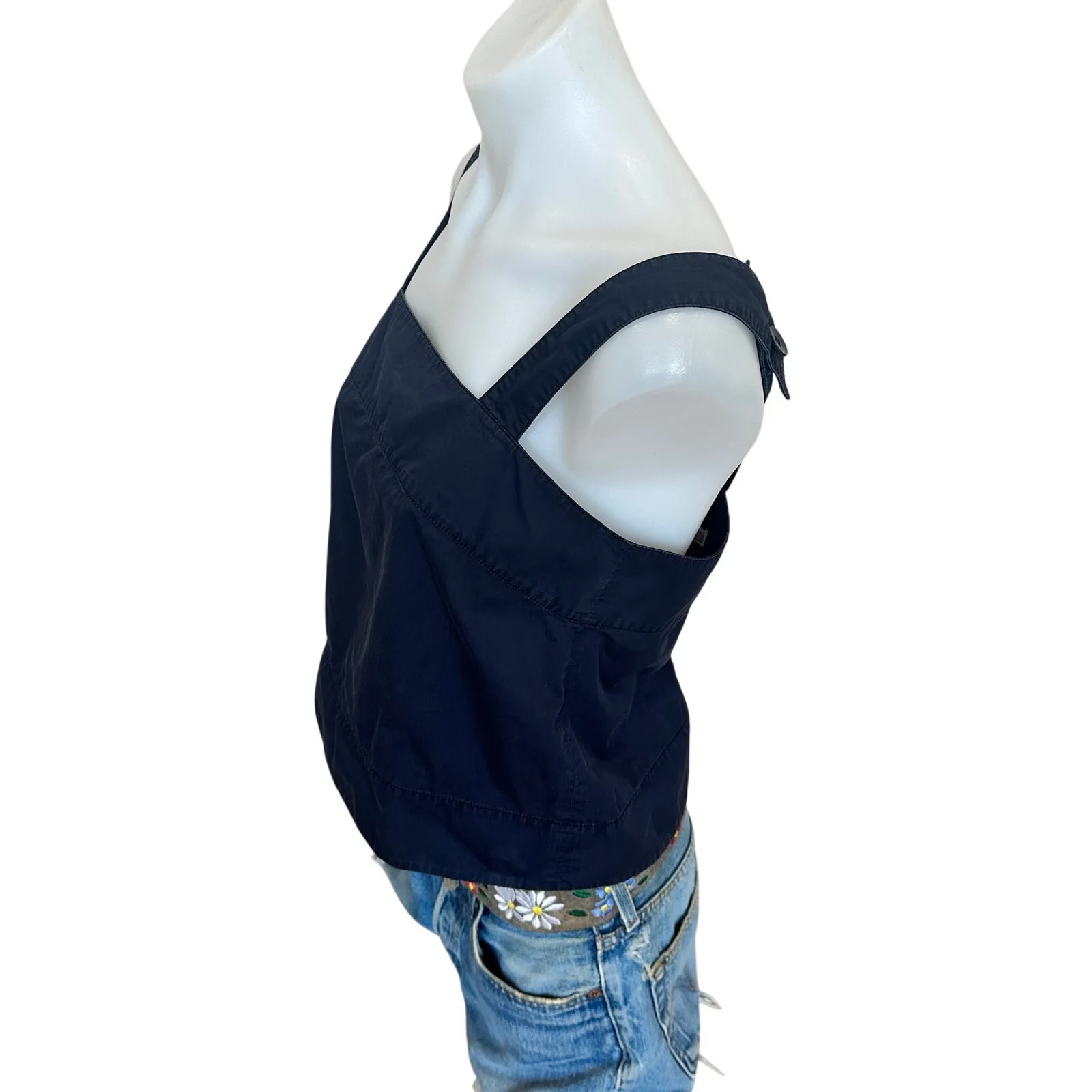 TIBI Navy Blue Cami Top Black SIZE 6 Boxy Cropped Cotton Designer Basic $325 - Image 7