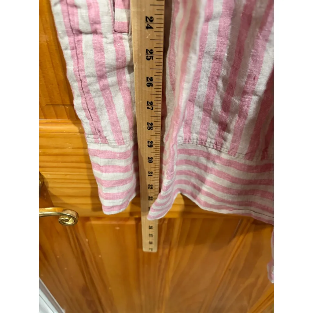 Faherty 100% Linen Striped Sleeveless Tunic Dress XS Pink Beige Button Front - Image 7
