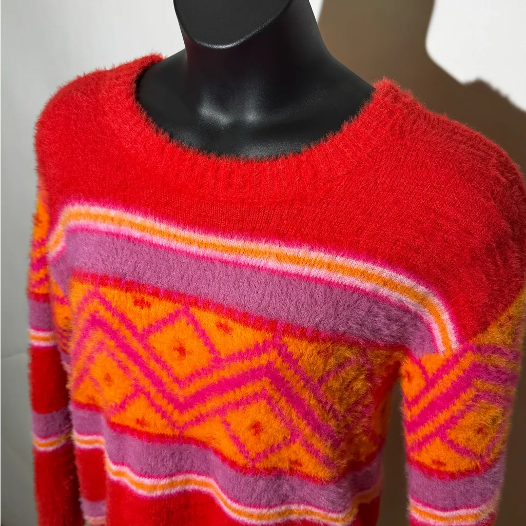 Holiday Lane Red Fuzzy Fair Isle Sweater – Soft Knit – Size M Size M - Image 8