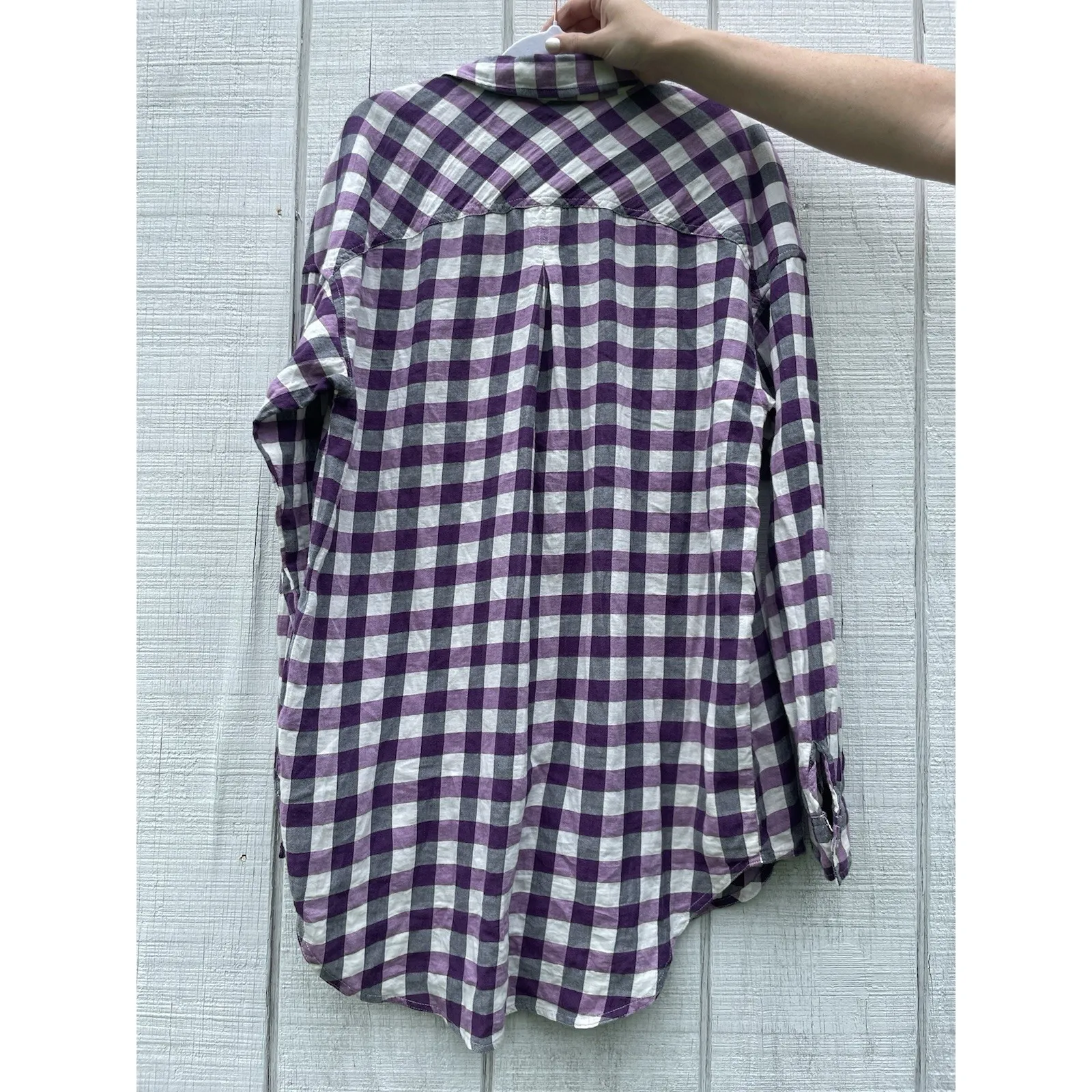 Harley Davidson purple white plaid long sleeve button - Image 2