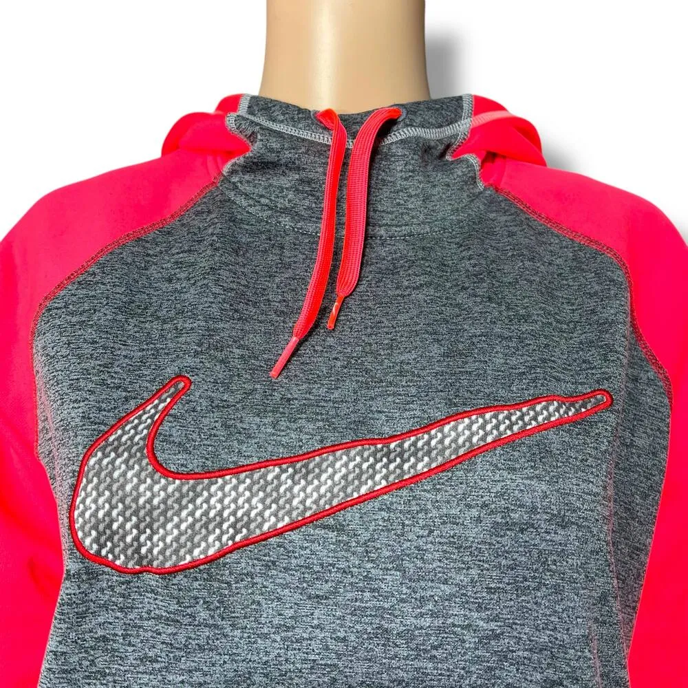 Nike Womens ThermaFit Athletic Hoodie Hooded Sweatshirt Pullover Pink Gray Large - Image 2