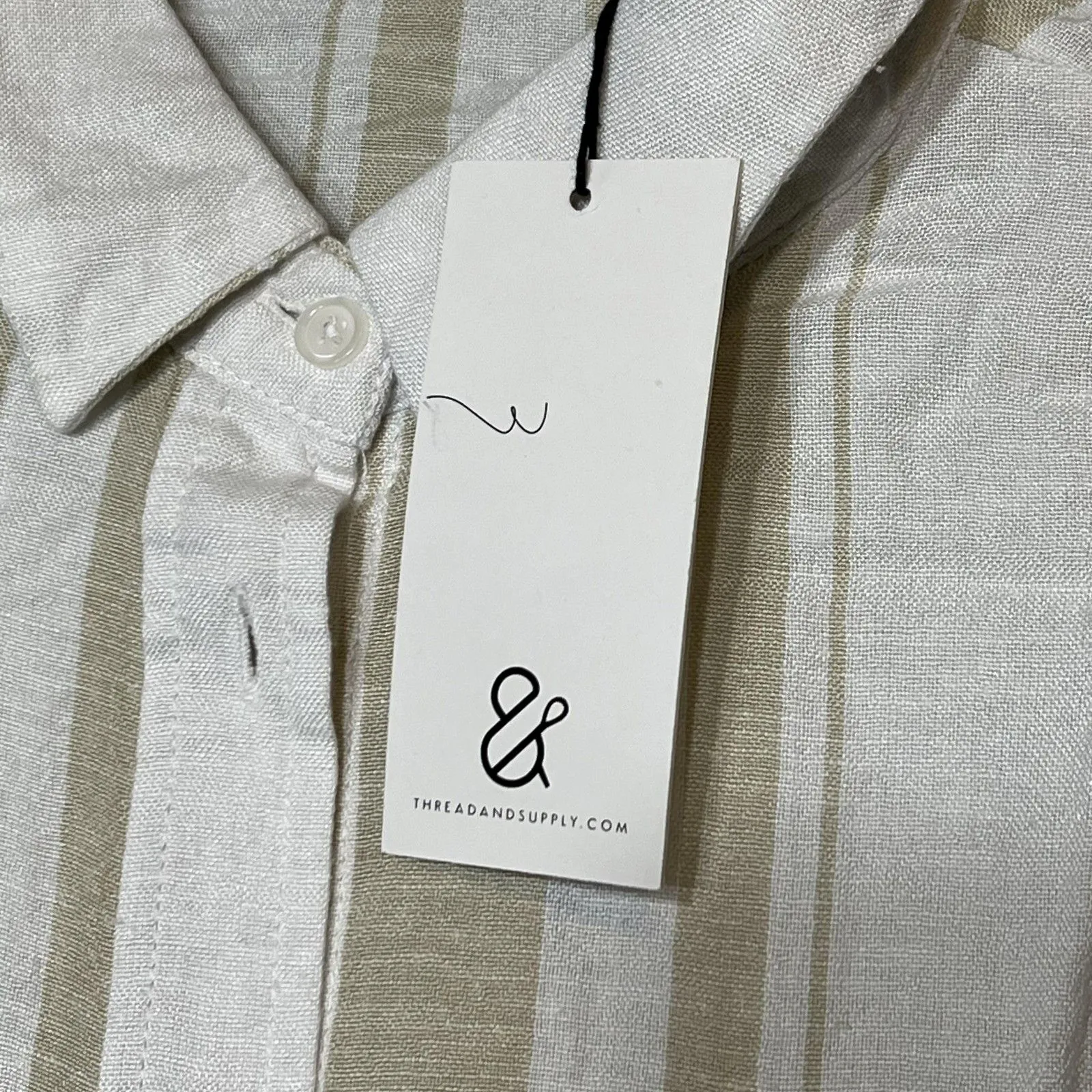Thread & Supply Shirt Womens Large White Beige Striped Cropped Button Up Relaxed - Image 6