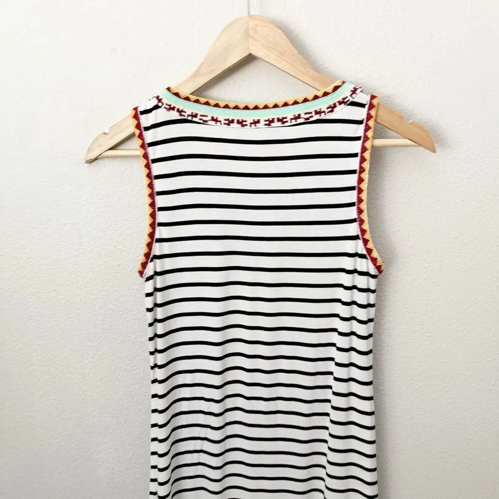 THML | Maxi Dress Black White Horizontal Stripe Embroidery Detail Side Slit | XS - Image 4