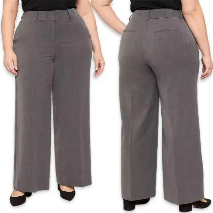 AB Studio Wide Leg Professional Light Grey Dress Pant Size 14 Petite Length - Image 2