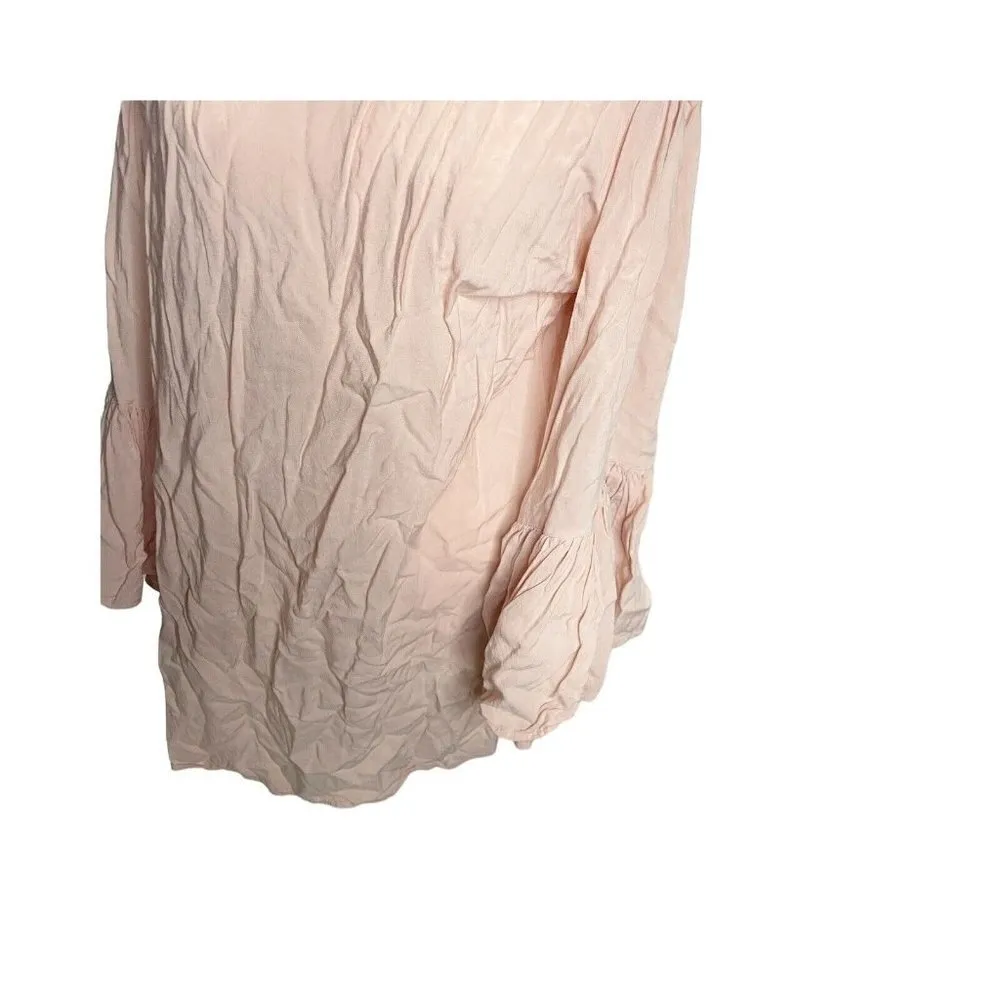 Black Bead Pink Boho Mini Shift Dress M Bell Sleeve Off The Shoulder - Image 3