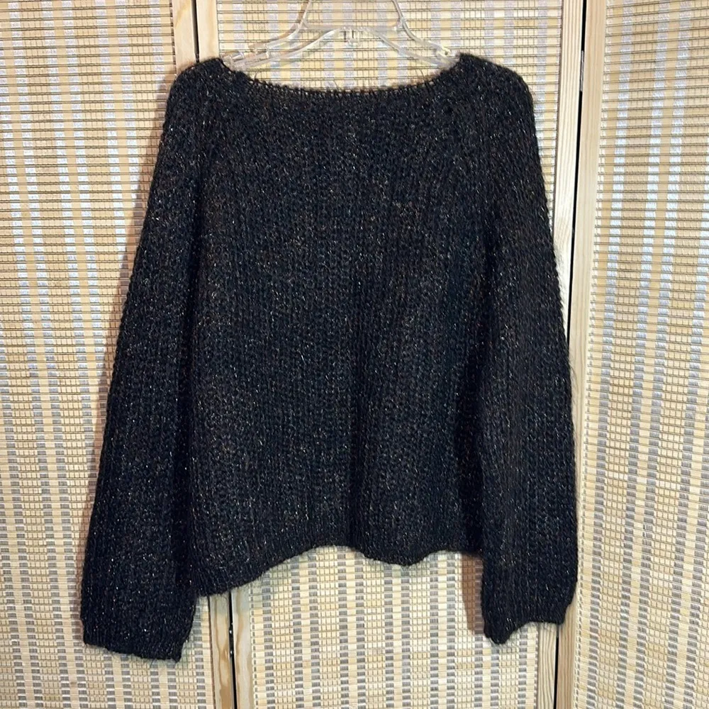 Carole Little Knitwear 1990s Y2K Cropped Length Metallic Dark Brown Sweater XL - Image 11