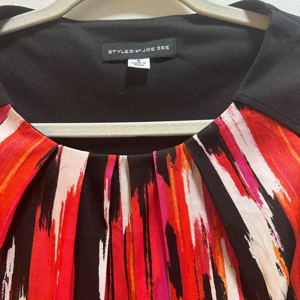 Styled by Joe Zee Watercolor Printed Dress Size 6 Black / Fuchsia / red - Image 5