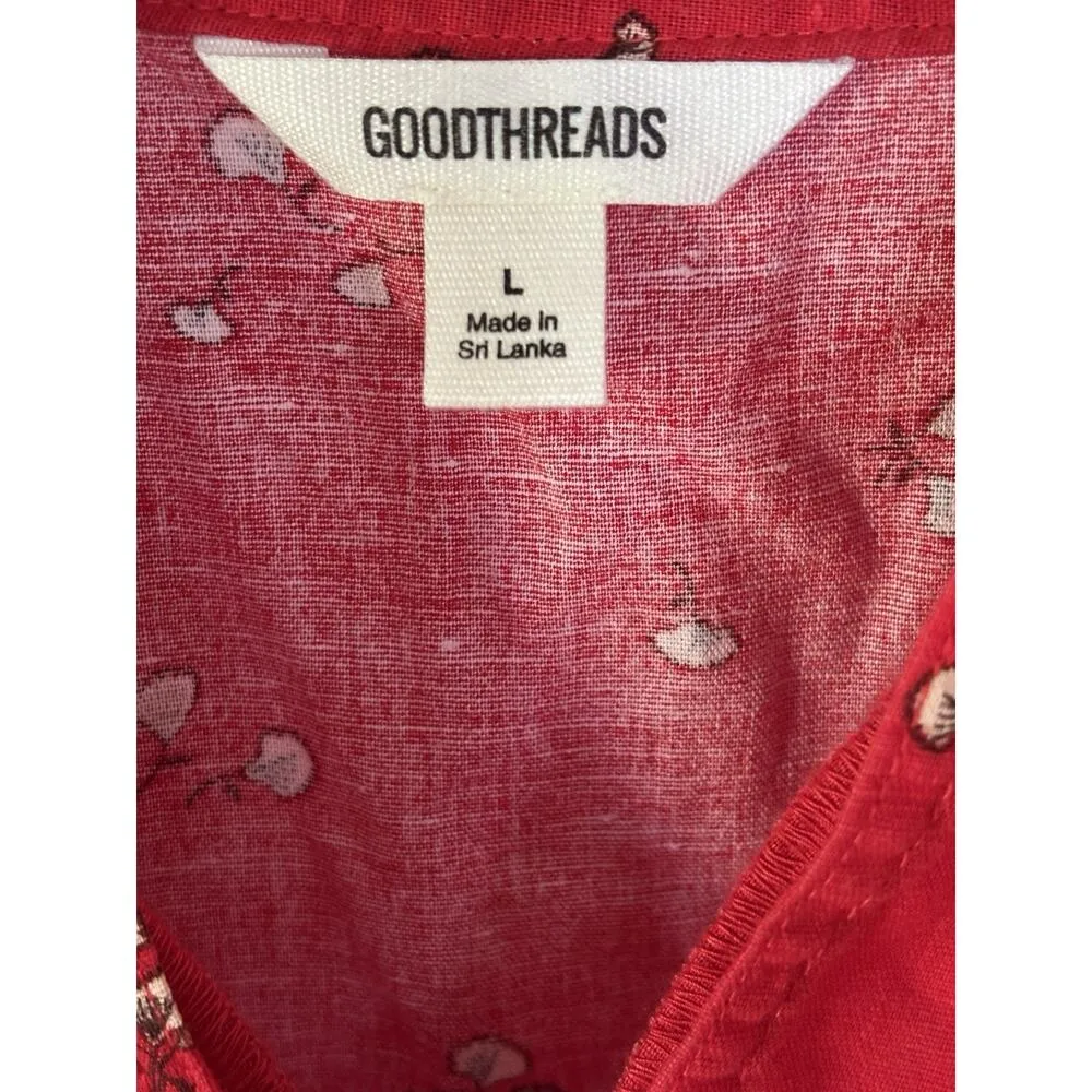 Goodthreads Red Ginkgo Print Linen Blend Peasant Prairie Dress Womens Large - Image 5