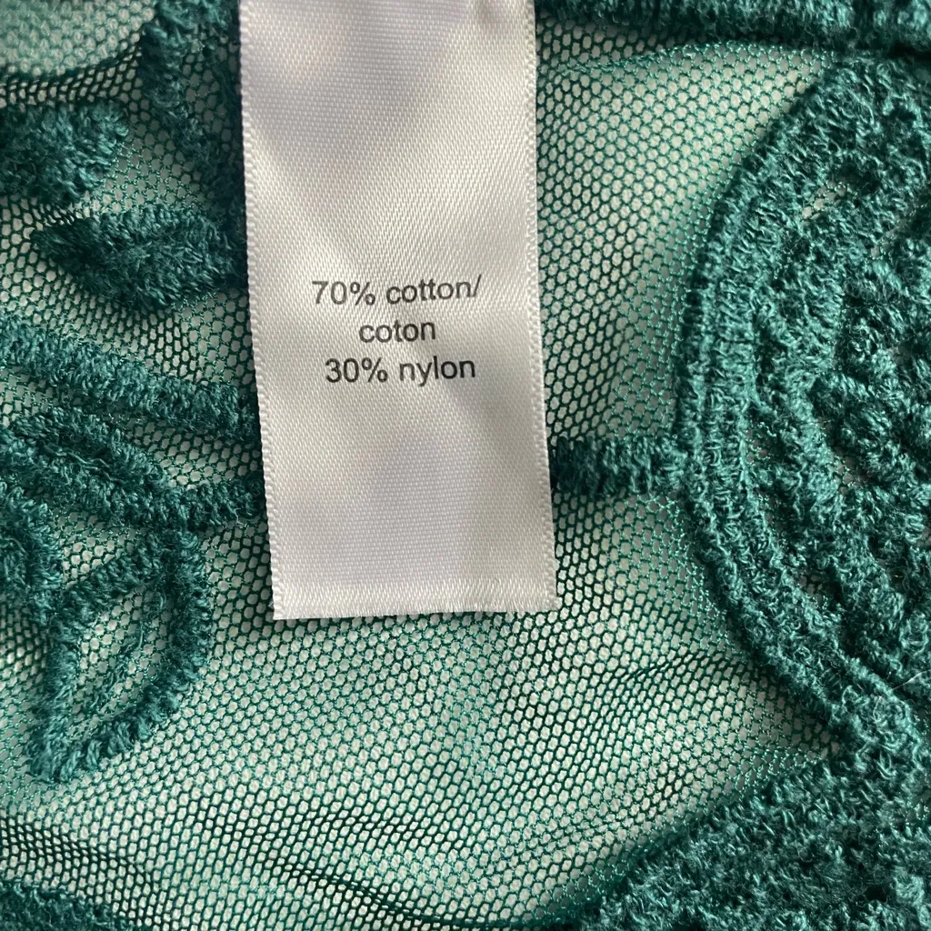 Vintage Style Green Crochet & Embroidered Blouse Festival Hippie Lightweight - Image 7