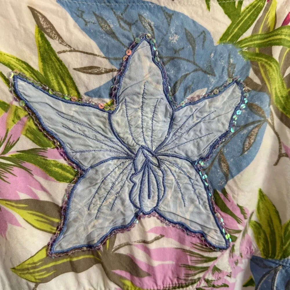 FAITH by Celia Forrester 90s Vintage Pastel Floral Beaded Ankle Length Overalls Size L - Image 5