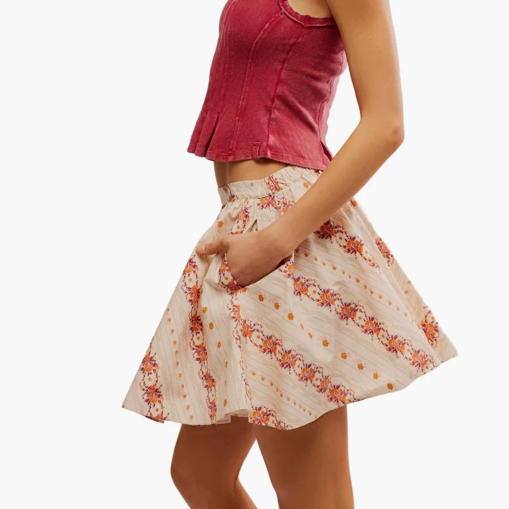 NWT Free People Gaia Floral Cotton Miniskirt Small, IVORY COMBO - Image 4