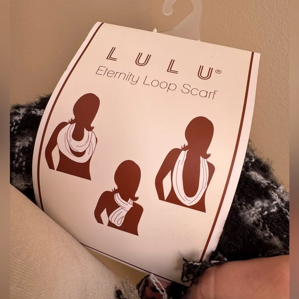 Lulu Black/Gray Plaid Eternity Loop Scarf NWT Black - Image 2