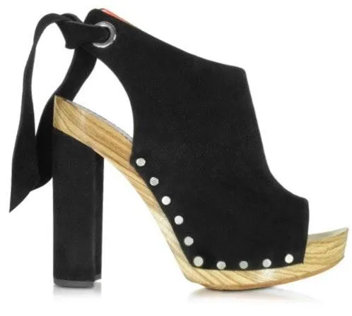 Black Suede Platform Sandal Sz7.5 Silver Size 7.5 - Image 2