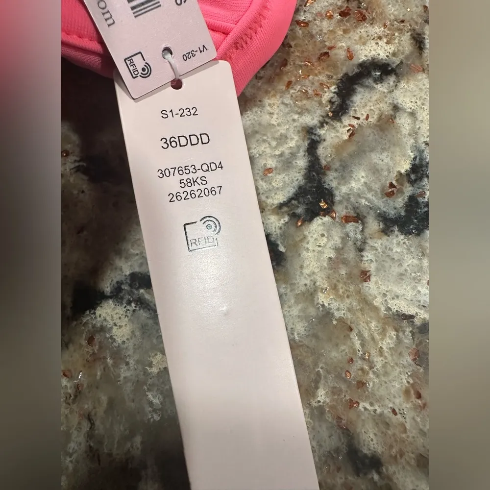 Victoria’s Secret Halter Bikini Top Scallop Twist Tie Coral SZ 36 DDD New - Image 4