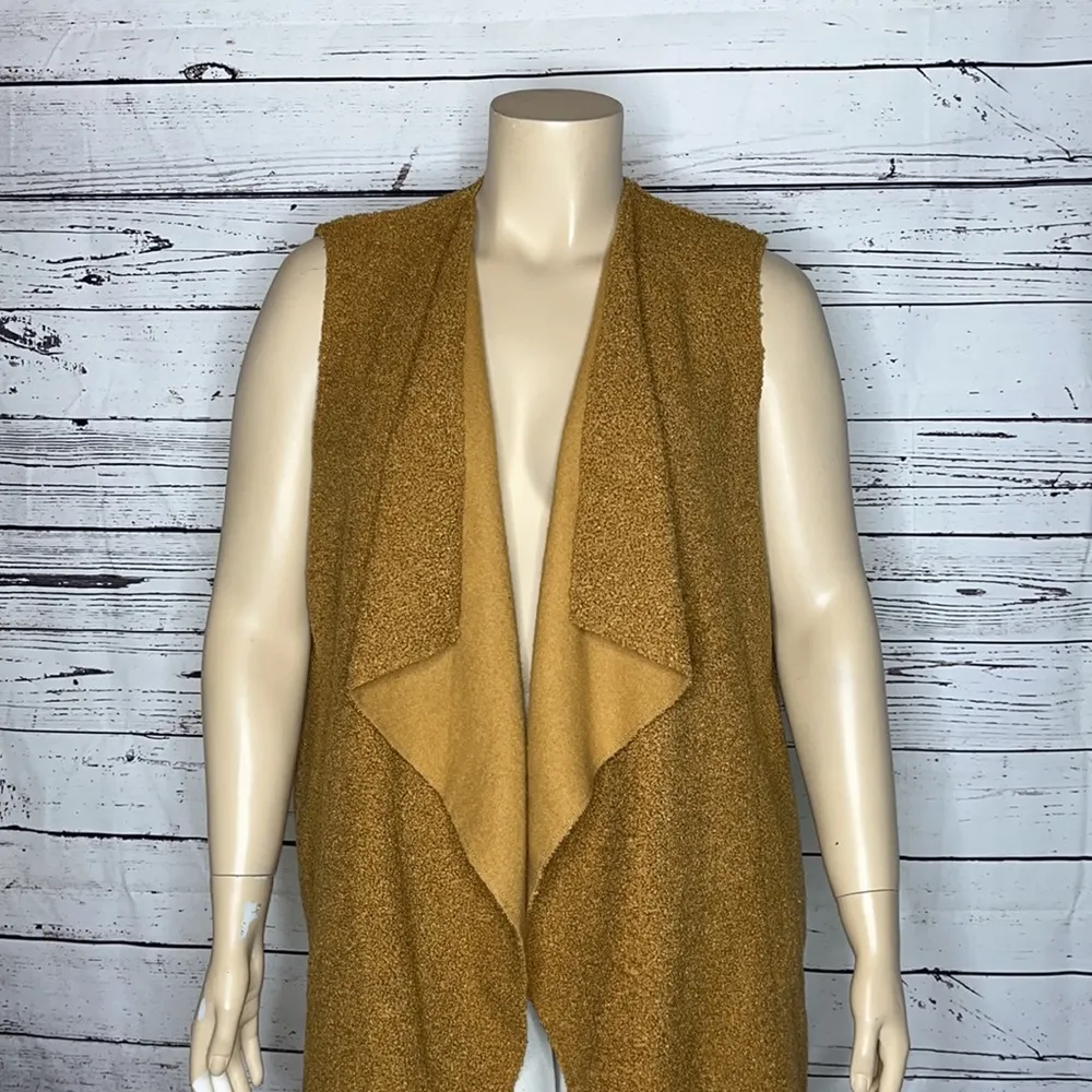 Max Studio Size XL Caramel Faux Fur Teddy Open Front Drape Duster Vest Jacket - Image 2