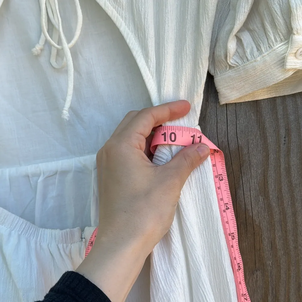 Reformation Chicago Dress White Tiered Maxi Midi Open Back Tie 1/2 Sleeve 0/XS - Image 12