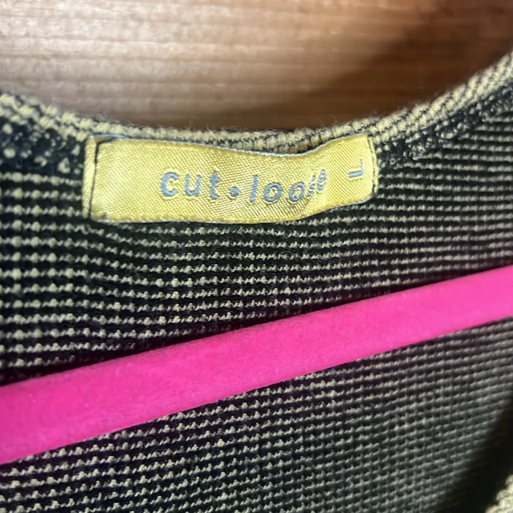 Cut Loose Waffle Knit Ribbed Henley Gold Yellow Black Long Lagenlook Shirt LG - Image 4