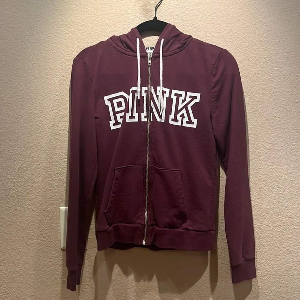 Victoria’s Secret PINK Zip Up Hoodie Size Small Purple Wine Plum Color Y2K - Image 2