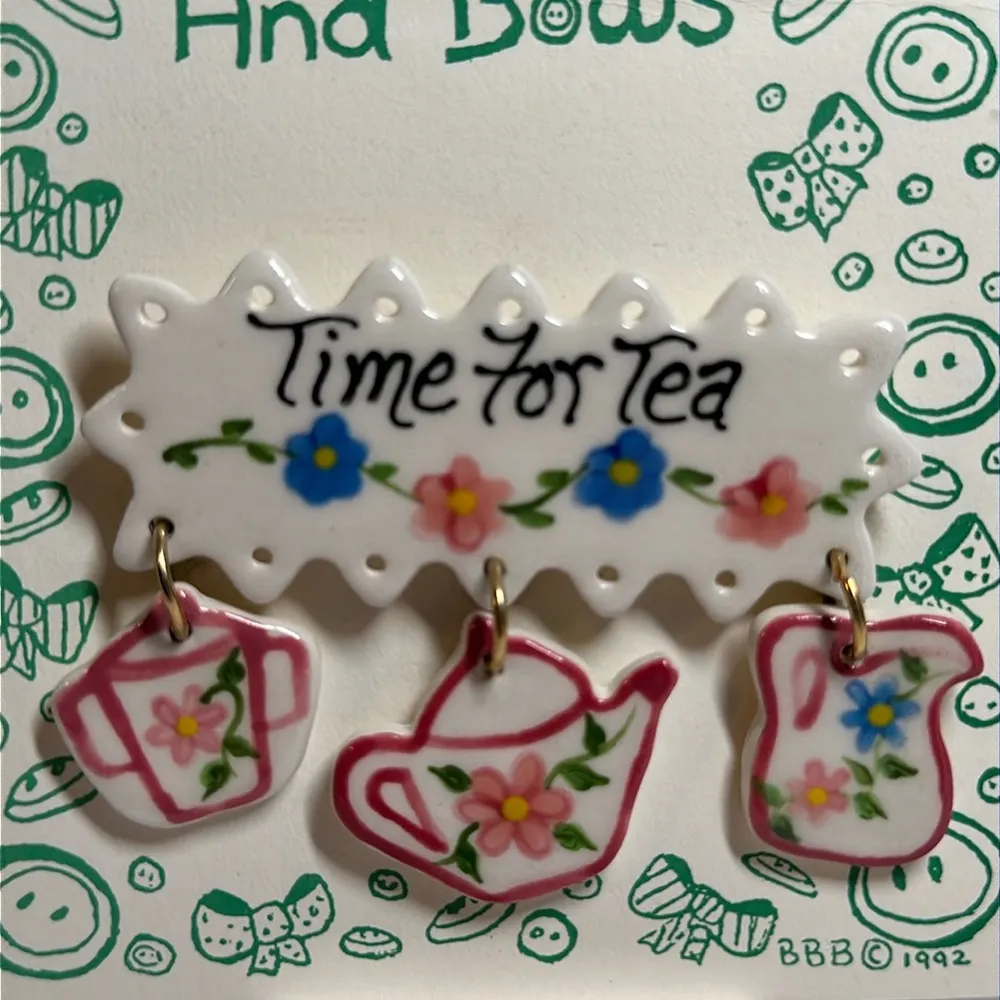 Time for Tea Brooch / Scarf Pin #180 Pink - Image 2