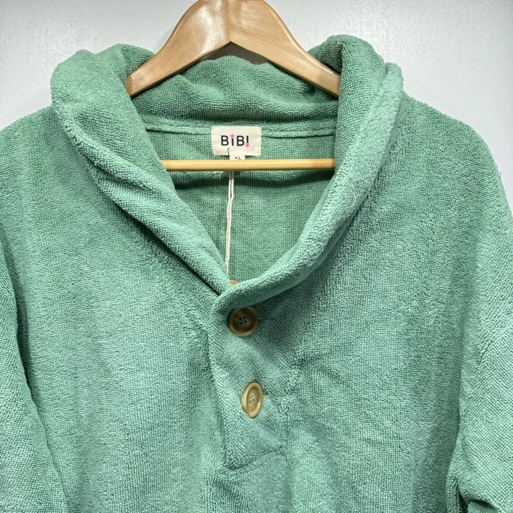 BiBi Sage Green Terrycloth Long Sleeve 2 Button Top with Elastic Cuffs & Waist Size XL - Image 4