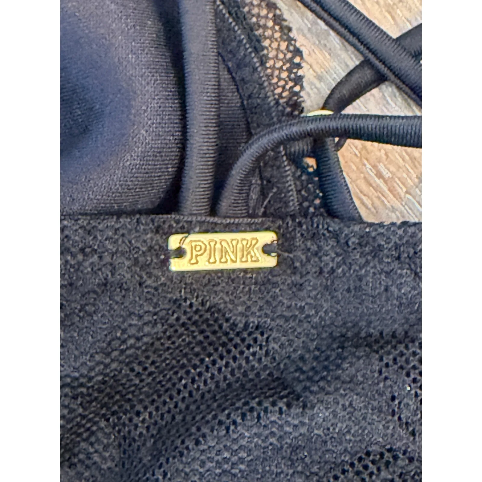 PINK Victoria's Secret Black Lace Bralette Strappy Back Lightly Lined M - Image 4