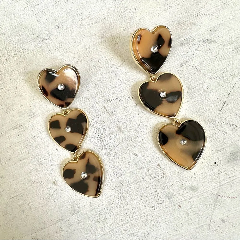 Baublebar gold tone heart tortoise 3 tier earrings - Image 5