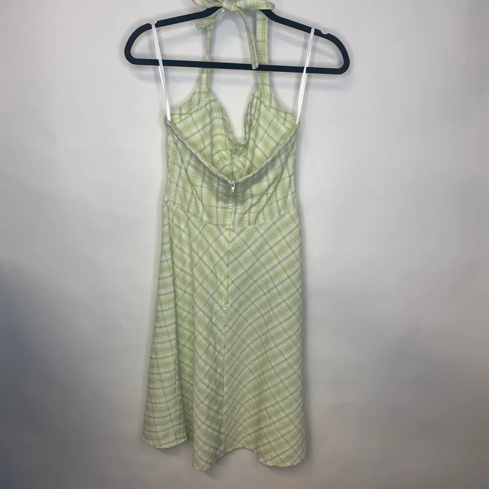 VintageY2k Lime Green Plaid Halter Dress Sz Small - Image 7
