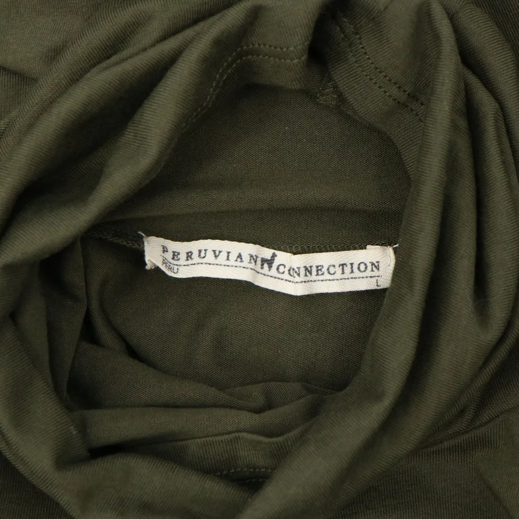 Peruvian Connection Olive Green Extreme T-Neck Pima Pullover Turtleneck Top L - Image 5