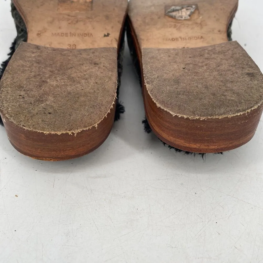 Free People Butterfly Effect Faux Fur Crushed Velvet Mules Green Womens Size 38 - Image 6