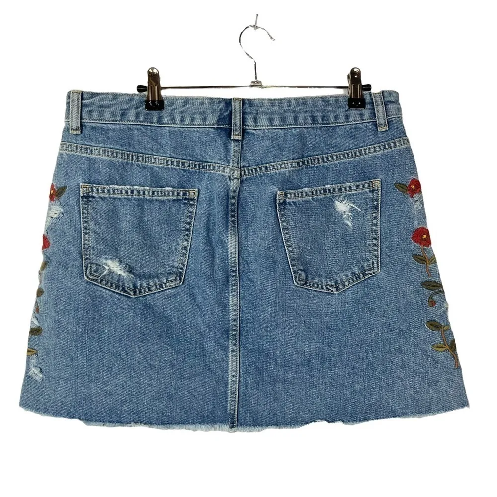 Zara Denim Floral Embroidered A-Line Mini Skirt L - Image 3