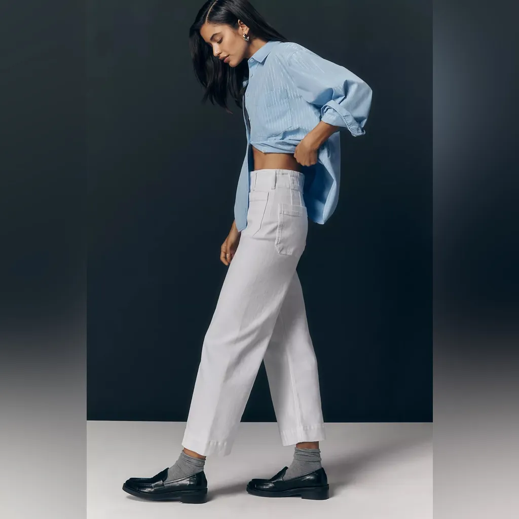 Anthropologie Maeve The Colette Crop Wide Leg Jeans in White- Still Full Price - Image 4