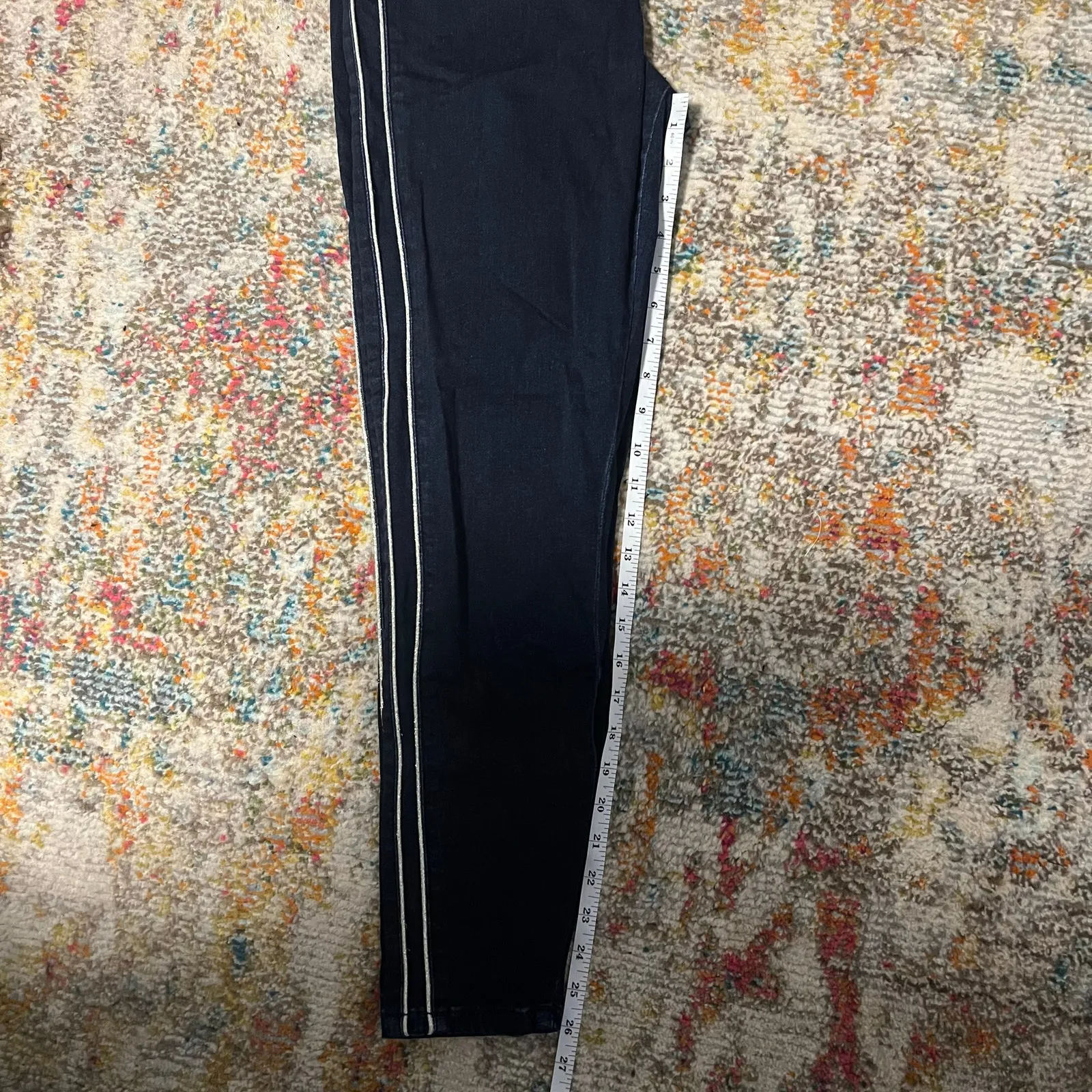 Ann Taylor The Skinny Jeans Dark Wash Metallic Silver Stripes Size 10 - Image 9