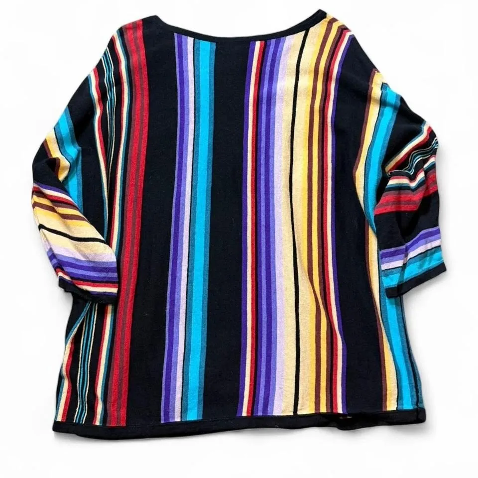 Chaps Multi Colored Striped Lightweight Linen Blend Sweater - Image 3