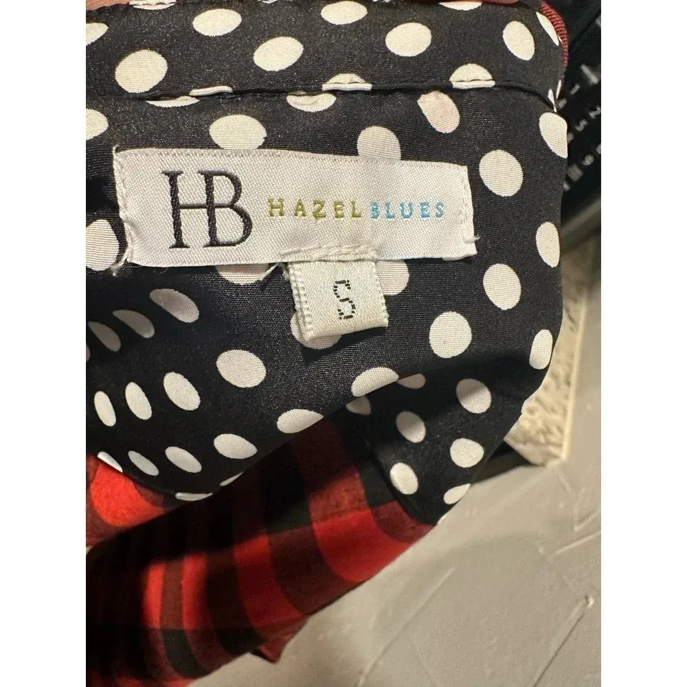 Hazel Blues Red and Black Button Down top with polka dot detail. Small - Image 4