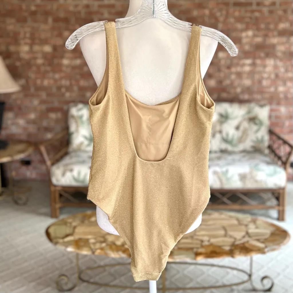 Aerie Babewatch Swimsuit One Piece Cheekiest Sparkle Shimmer Gold L Padded Bra - Image 14