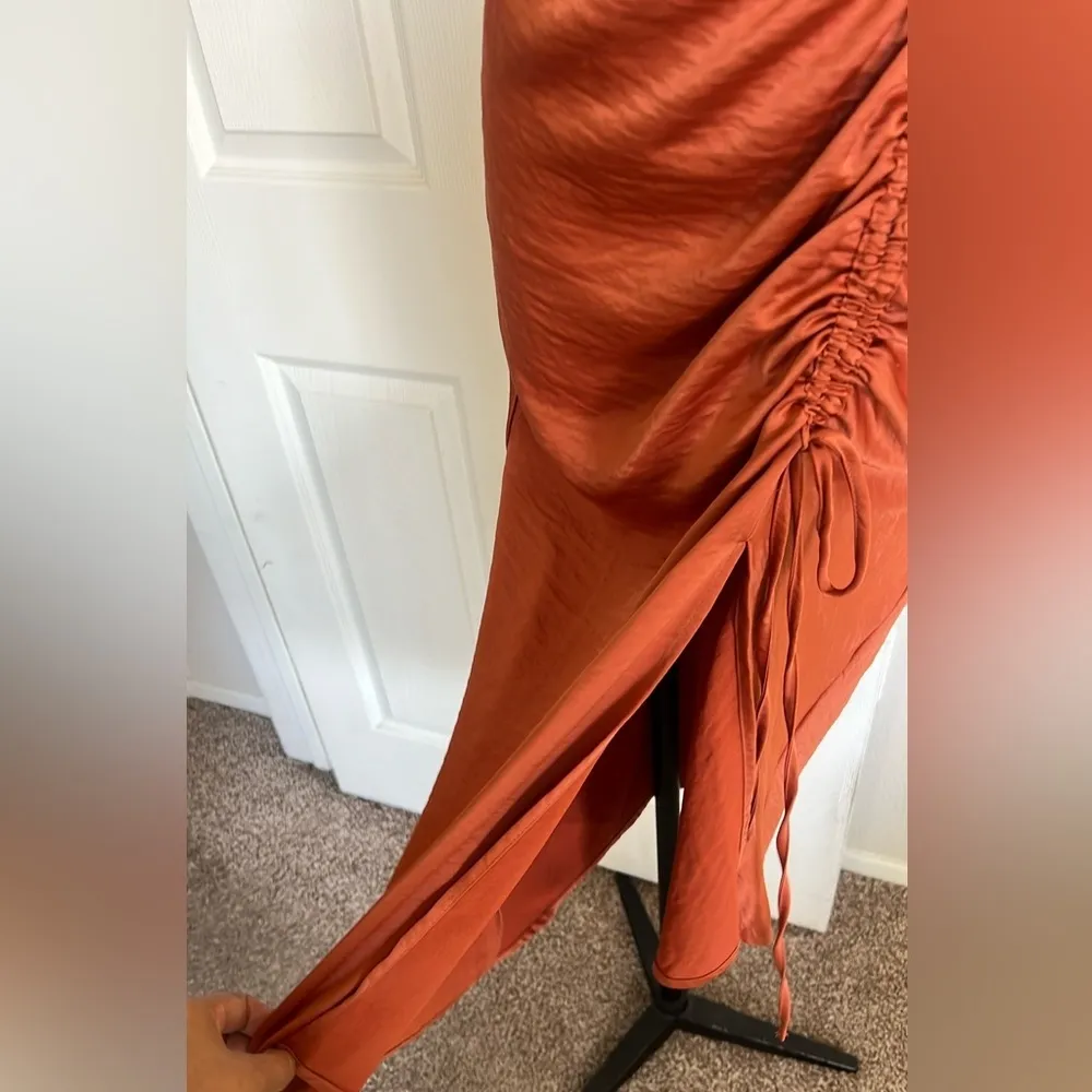 House of Harlow 1960 Ruched Midi Orange Dress - Image 6