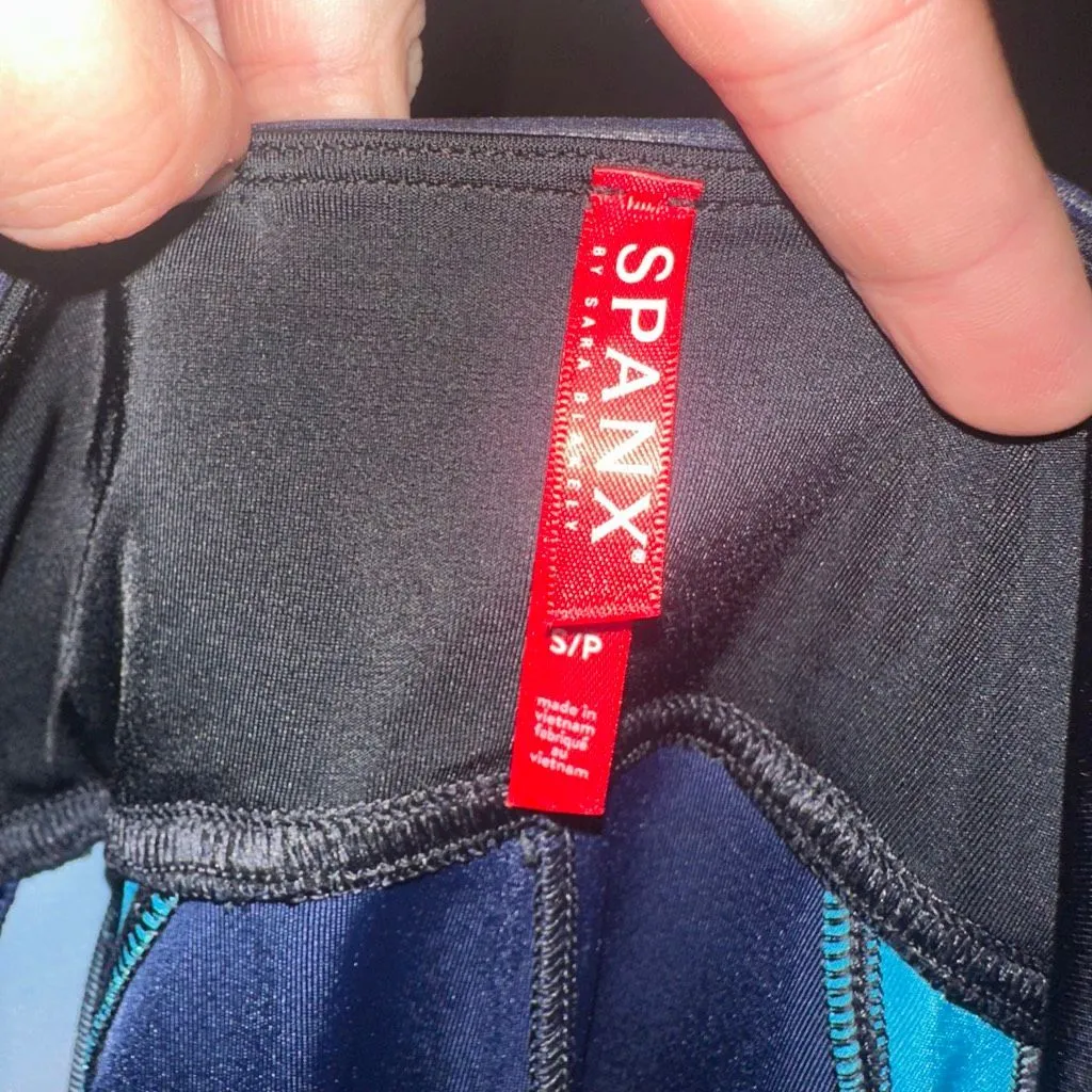 Spanx faux leather blue military stripe S shapewear leggings - Image 3