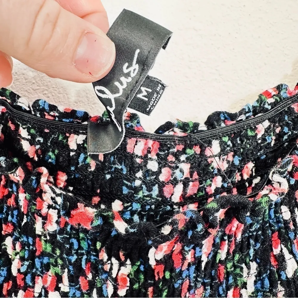 Lulus Ditsy Floral Dark Off the Shoulder Smocked Bodice Midi Dress Milkmaid Med‎ - Image 3