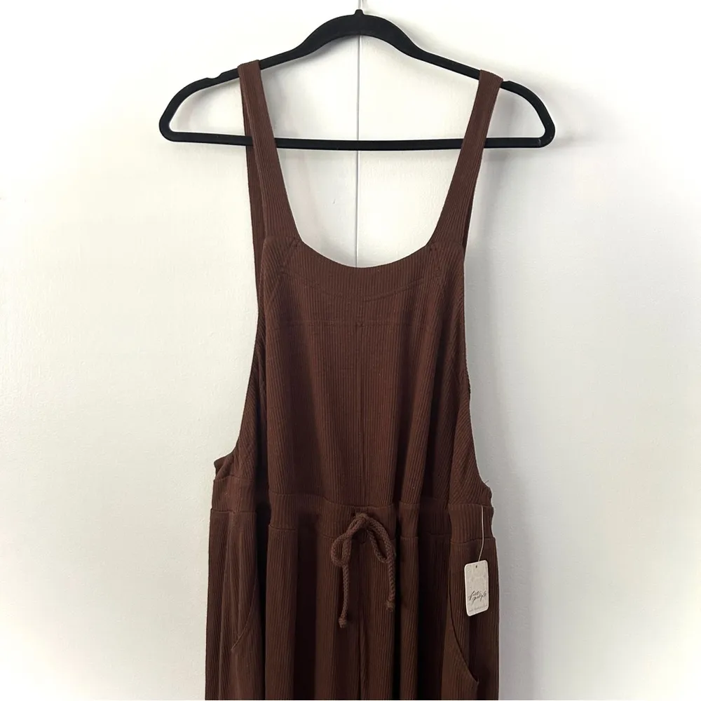 Free People Beach Wide Leg Overalls With Waist Tie Chocolate Brown NWT - Image 4