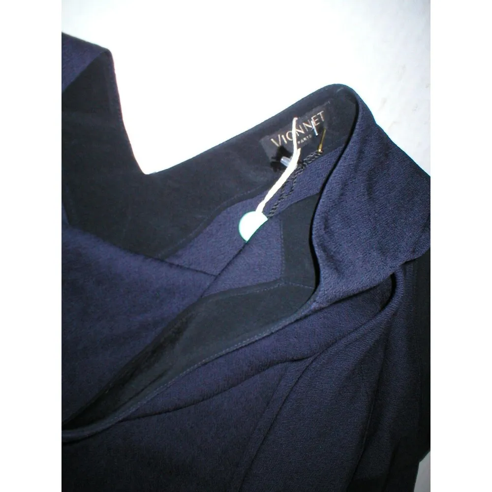 New Womens NWT 40 Italy Vionnet Paris Dress Gown 4 Designer Navy Blue Cupro Silk - Image 7