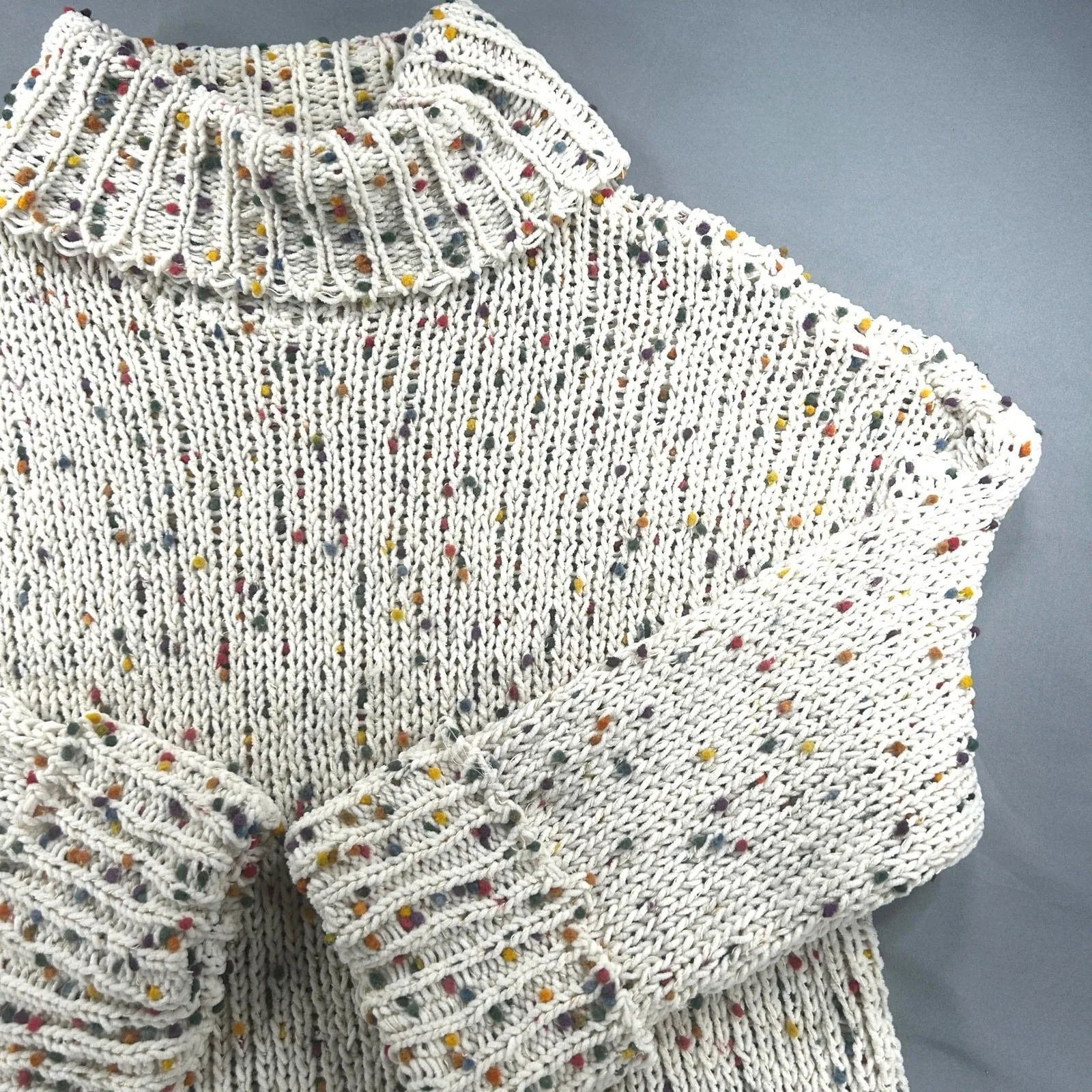 Kori America Women's Cream Confetti Knit Turtleneck Pullover Sweater M/L - Image 4