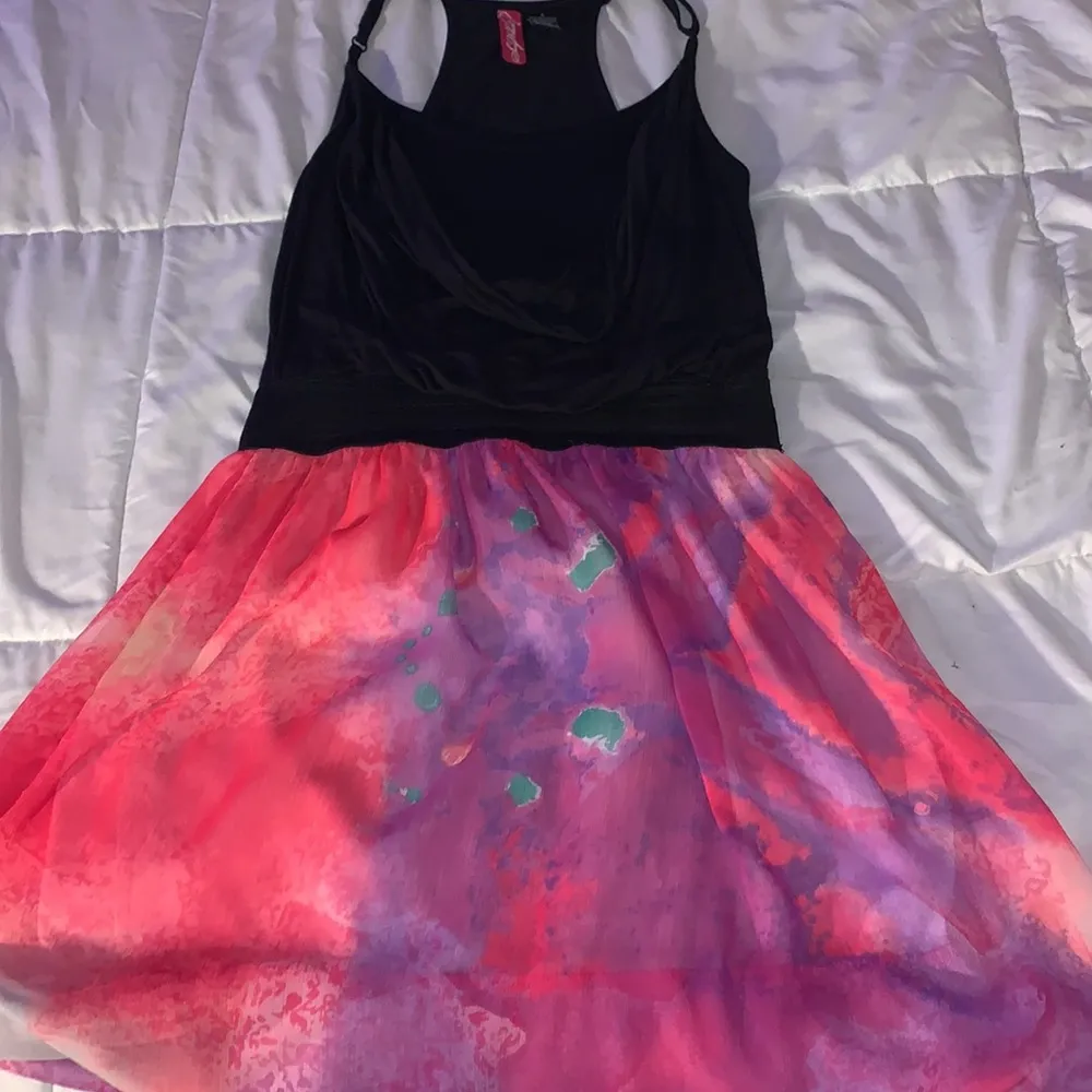 Black Mini Dress w/ Colorful Skirt - Like New - Image 6