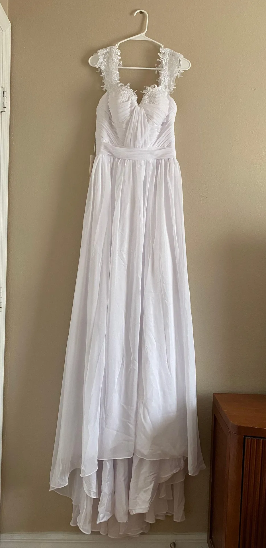 Mingda White Lace Floral Off The Shoulder Wedding Dress Size 6 - Image 4