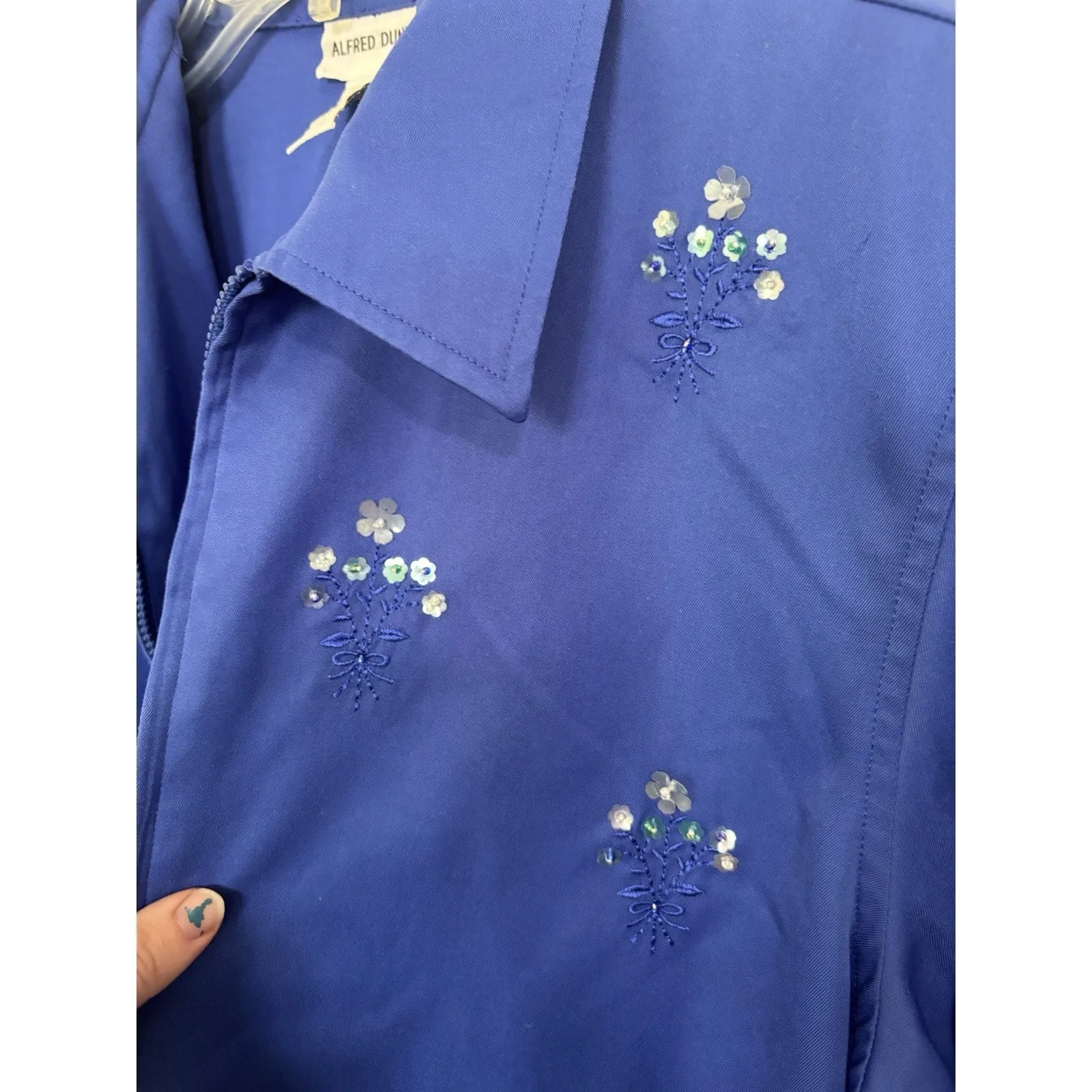 VTG 90s Alfred Dunner Blue Full Zip Floral Embroidered Sequin Jacket Size 10 - Image 9