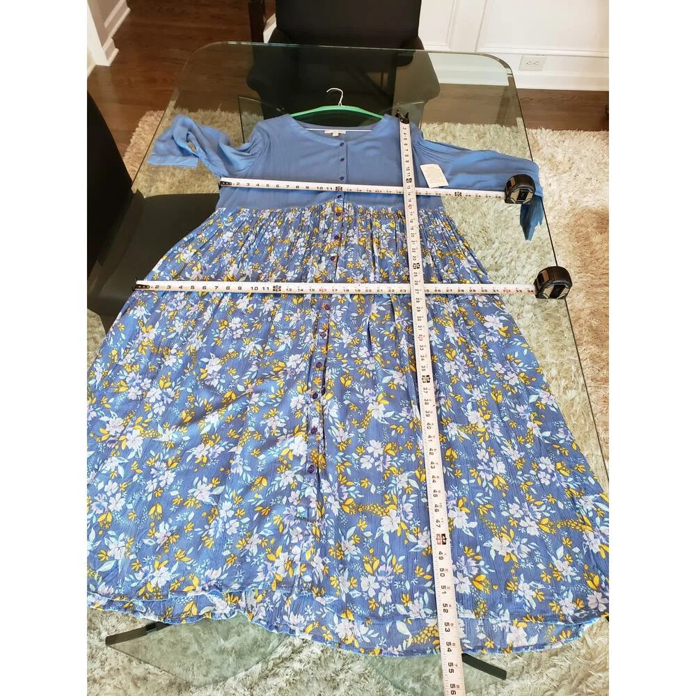 Woman Within Maxi Dress Womens 22W Blue Floral Rayon Long Sleeve Boho Style - Image 13