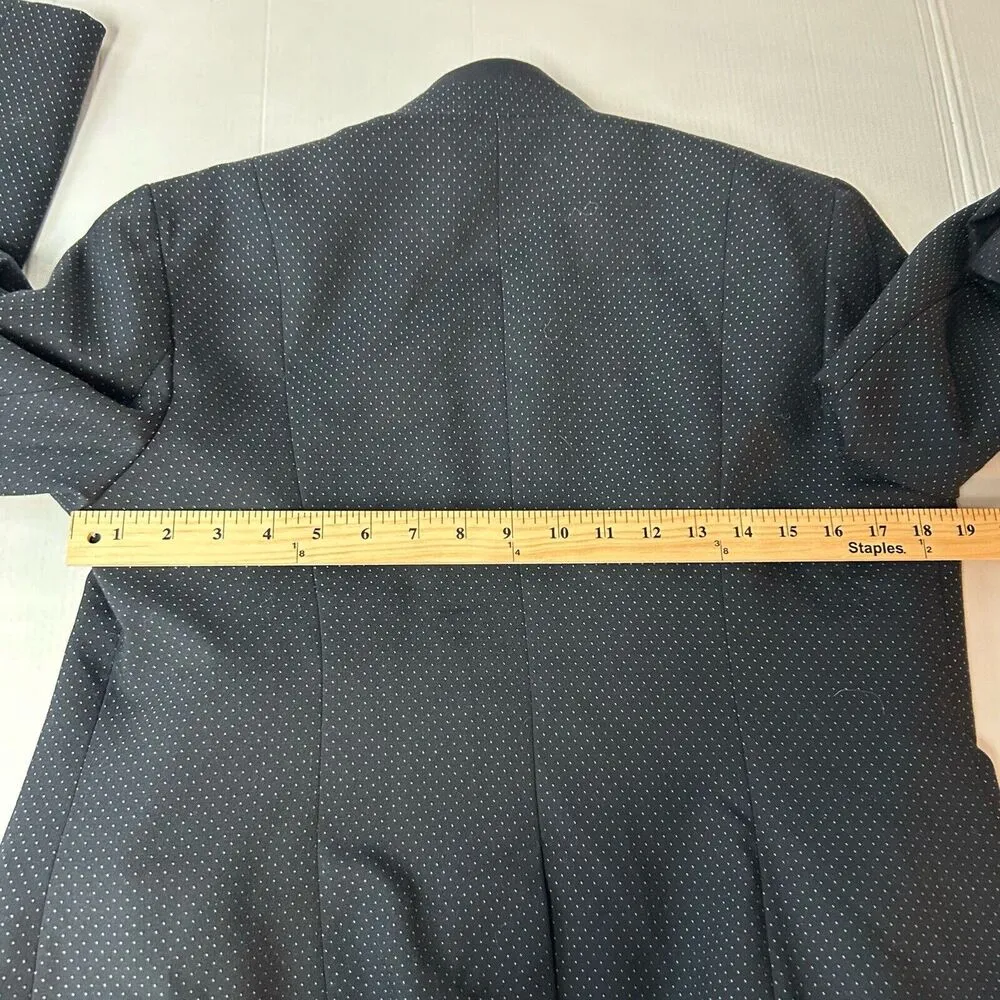 Talbots Blazer Navy Blue Wool Blend Polka Dot Jacket Blazer Size 12 - Image 9