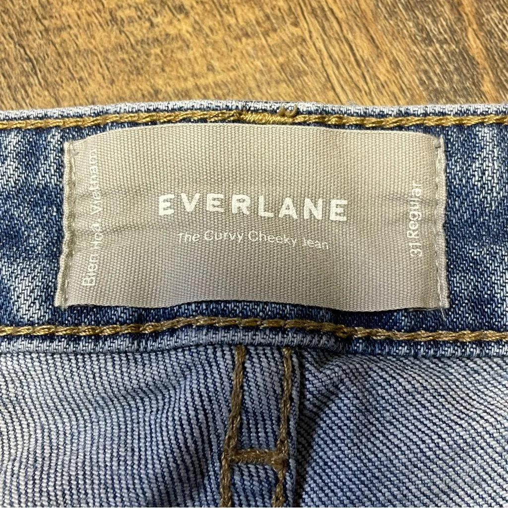 Everlane Curvy Cheeky Jeans Womens 31 Blue High Rise Distressed Raw Hem Stretch - Image 4